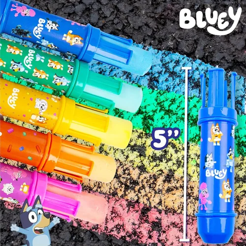Vista 2 de Arte de tiza Bluey oficial, paquete de 5, tiza vibrante para acera para niños, incluye 5 tizas, soportes para tiza y plantilla reutilizable, Teal