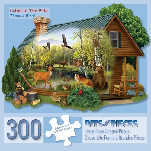 Vista 2 de Bits and Pieces Rompecabezas de 300 piezas para adultos - Cabaña en la naturaleza - Rompecabezas de animales del bosque por el artista Thomas Wood