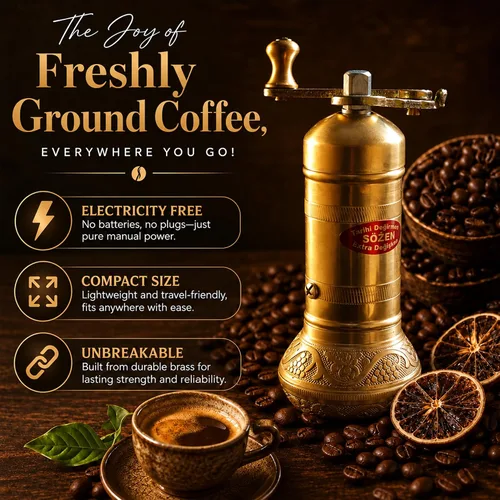 Vista 8 de Sozen - Molinillo de café manual de latón, molinillo de manivela ajustable para café turco, espresso y prensa francesa (6.4 pulgadas, latón clásico)