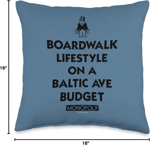 Vista 4 de Monopoly Boardwalk Lifestyle, Baltic Ave - Almohada económica, 16 x 16 pulgadas, multicolor