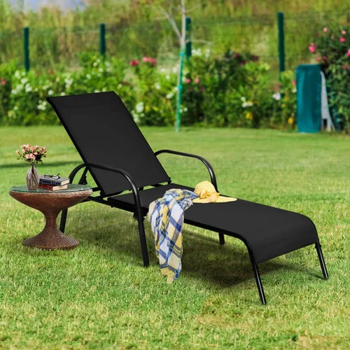 Vista 2 de Tangkula Sillón para exteriores, tumbona de patio con respaldo ajustable, sillón reclinable para piscina exterior con marco de acero resistente