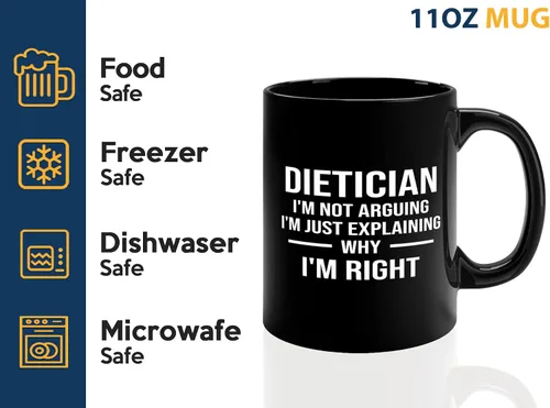 Vista 4 de Taza de café dietista de 11 onzas, color negro, dietista derecho, regalo dietista registrado, nutricionista, dietista, nutricionista clínico