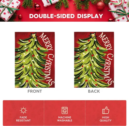 Vista 6 de AVOIN colorlife Bandera de Jardín de Feliz Navidad de 12 x 18 Pulgadas, de Doble Cara, para Navidad, Árbol de Navidad, Invierno, Vacaciones, Bandera