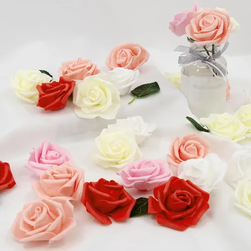 Vista 6 de AUSTOR 200 cabezas de rosas artificiales de espuma a granel, rosas artificiales rojas de 3 pulgadas, cabezas de rosas artificiales para decoración