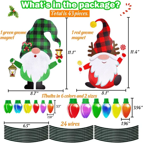 Vista 5 de 43 piezas de decoraciones navideñas para auto y refrigerador: set de accesorios con imanes reflectantes en forma de bombilla y gnomo, decoración