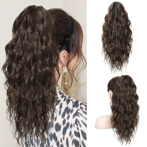 Vista 9 de SEIKEA Highight - Extensión de cola de caballo de 10 pulgadas, corta, gruesa, ondulada, suave, de aspecto natural, clip en una pieza, cola de Marrón