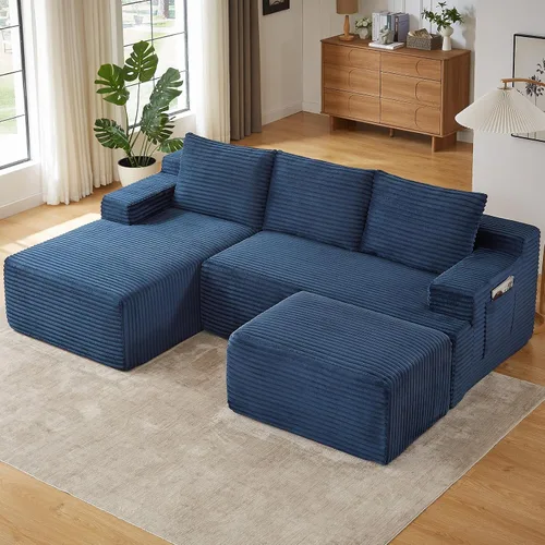 Vista 42 de Sofá modular Cloud de 95 pulgadas con otomana, moderno sofá nube en forma de U con asiento profundo, cómodo sofá de pana de 3 plazas, sofá de espuma