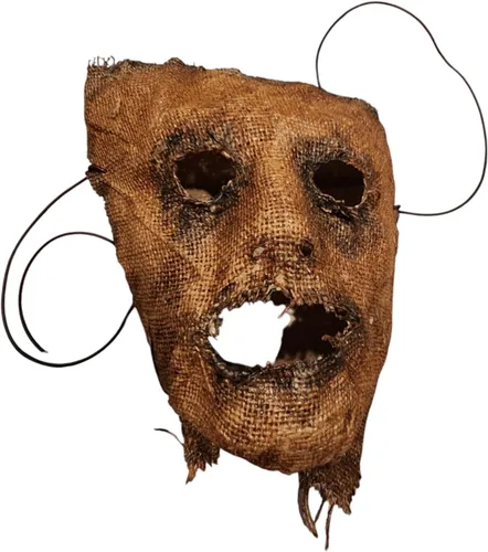 Vista 2 de Dead Head Props Máscara de asesino de espantapájaros, máscara de terror de Halloween - Máscara de arpillera sumergida de látex hecha a mano