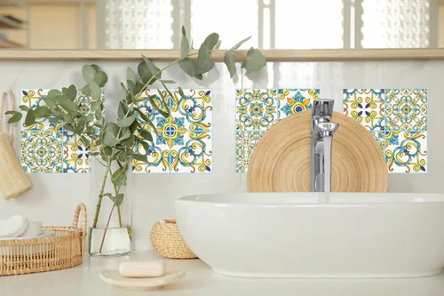 Vista 2 de IRI-GIRI Adhesivos para azulejos de loseta en muro Calcomanías de pared de vinilo impermeables de 4 x 4 pulgadas para cocina y baño Azulejos
