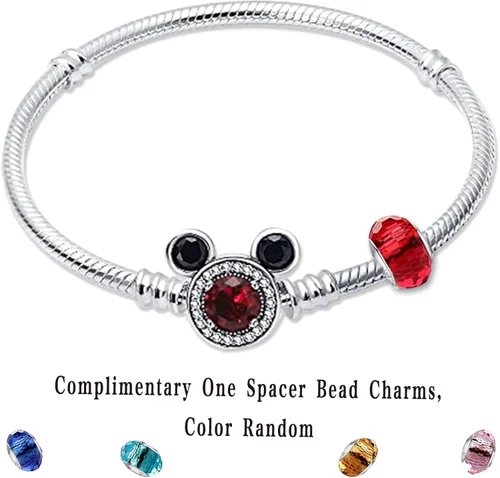 Vista 5 de HappyStar 925 Sterling Silver Snake Chain Bracelet Fully compatible with Pandora charms, With Mickey Mouse head Clasp Charm Bracelets gifts for Teen