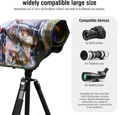 Vista 6 de Cubierta de lluvia para cámara con ventana de visión que se abre y diseño de montaje en correa, protector de funda impermeable para cámara (M)