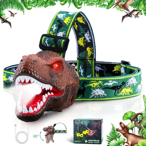 Vista 10 de Dysaim Linterna Frontal de Dinosaurio para Niños Linterna Equipo de Campamento al Aire Libre Lámpara Frontal LED de Lectura, Accesorios