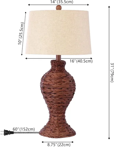 Vista 3 de JONATHAN Y Lámpara de mesa de jacinto de agua tejida marrón oscuro de 31 pulgadas para sala de estar, lámpara de noche con urna costera de granja