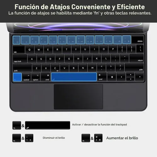 Vista 6 de Funda de teclado para iPad Air de 13 pulgadas (M3/M2, 2025/2024) y iPad Pro de 12.9 pulgadas (3ª/4ª/5ª/6ª Gen): Funda de teclado Bluetooth magnética