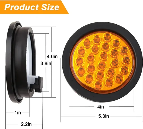 Vista 4 de Partswcgg 4 piezas de luces estroboscópicas redondas ámbar de 10,16 cm, 24 luces LED para remolque con patrones de parpadeo sólidos para lámparas