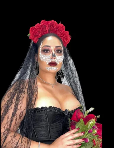 Vista 7 de June Bloomy - Diadema mexicana de día de muertos, disfraz de Halloween, velo con corona de rosas