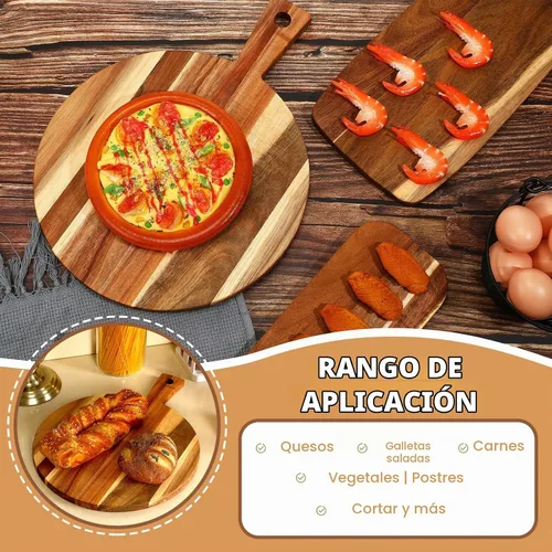 Vista 5 de Uiifan 3 tablas de cortar de madera de acacia con mango de varios tamaños