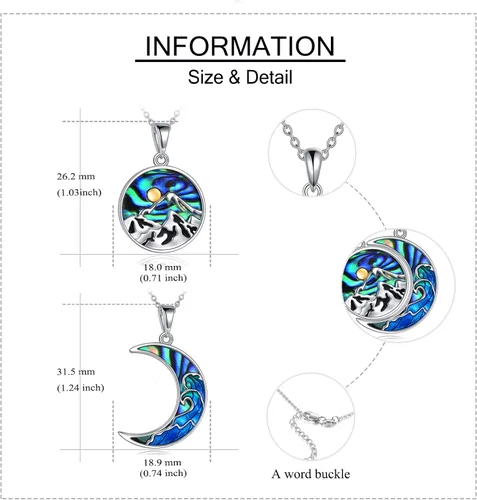 Vista 6 de Collar de plata de ley con ola del océano de montaña, collar a juego para él y ella, regalo de joyería para mujeres, hombres, parejas, novia, novio