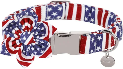 Vista 49 de Collar patriótico para perro con pajarita, collar de perro con lazo del 4 de julio, collar de bandera estadounidense para cachorros, machos