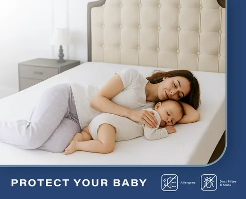 Vista 2 de Lubel Luxe Protector de colchón individual – Funda de cama impermeable de bambú, refrescante, silencioso, lavable, protector de colchón