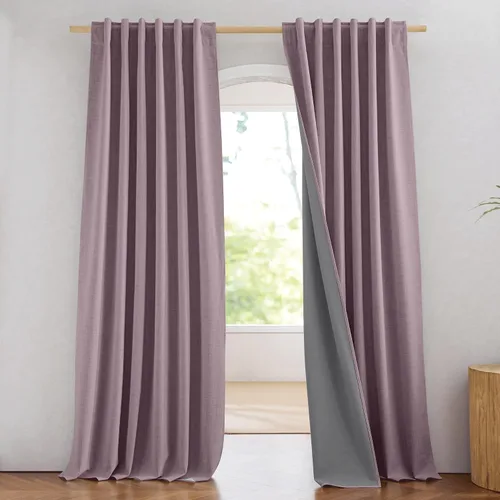 Vista 89 de NICETOWN Cortinas 100% opacas de 63 pulgadas de largo, 2 paneles de cortinas cortas con aislamiento térmico con forro para dormitorio, cortinas