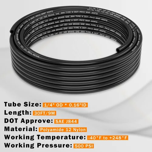 Vista 2 de CheeMuii 30 pies 1/4 línea de aire DOT 1/4" PA12 tubo neumático de nylon 9.1 metros 1/4 pulgada OD tubo de aire neumático tubo de línea de aire