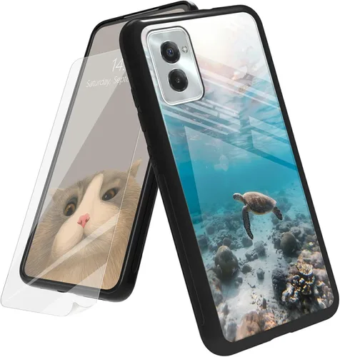 Vista 70 de Funda para Motorola Moto G Play 4G 2024 con protector de pantalla, parte trasera de vidrio templado + funda de silicona suave TPU absorción