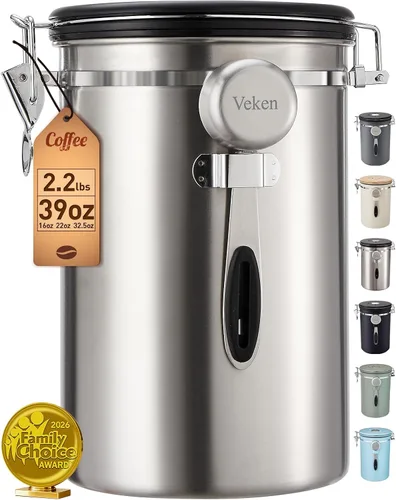 Vista 17 de Veken Coffee Canister, Airtight Stainless Steel Food Storage Container,22OZ Gris