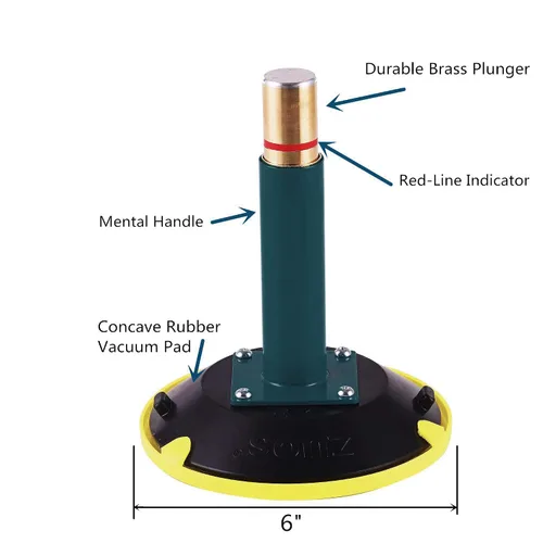Vista 2 de Un par de ventosas verticales de 6 pulgadas con mango de metal, tazas verticales de mano resistentes para superficies planas a curvas, bomba