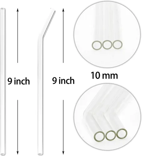 Vista 2 de Youngever Surtido de pajitas de vidrio reutilizables, 9 pulgadas, ecológicas con cepillo (paquete de 16 unidades, transparentes)