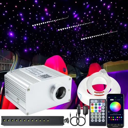 Vista 11 de AZIMOM Control Bluetooth 10W RGBW Twinkle Fibra Óptica Luces Estrella Kit de Luz de Techo 200 Unidades* 0.03 pulgadas x 6.5 pies Cables de Fibra