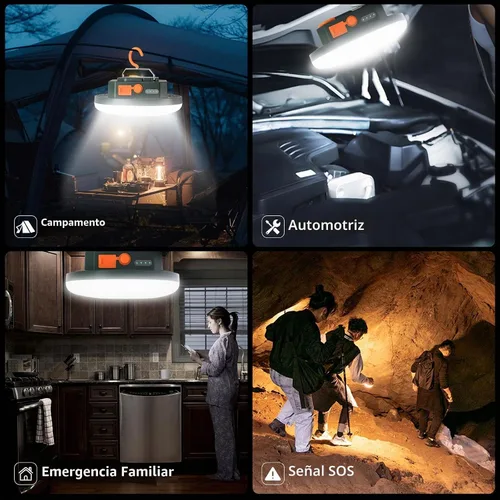 Vista 7 de Linterna LED recargable ultra brillante, luz colgante portátil con carga USB C, IPX5 impermeable, base magnética y gancho para campamento, glamping