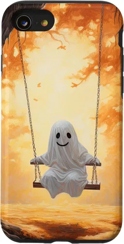 Vista 13 de iPhone 15 Cute Ghost On A Swing Haunted Forest Spooky Autumn Case