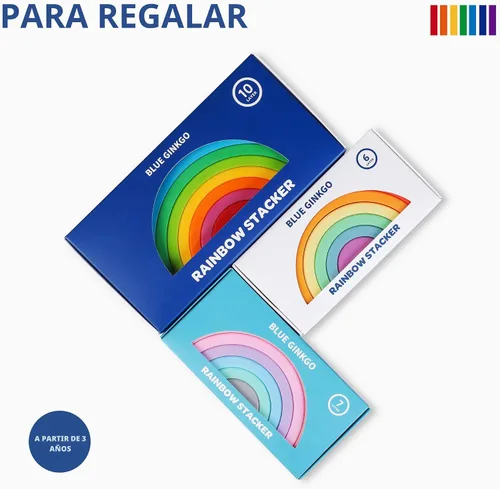 Vista 6 de BLUE GINKGO - Rompecabezas de silicona de arcoíris apilables - Rompecabezas de anidación arcoíris Montessori Juguete de apilar para niños y niños