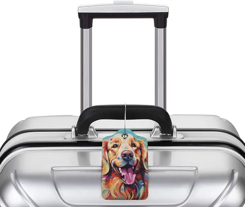 Vista 5 de Golden Retriever - Etiquetas de equipaje para maletas, mujeres y hombres, divertidas etiquetas de viaje con lazo de acero inoxidable, cubierta