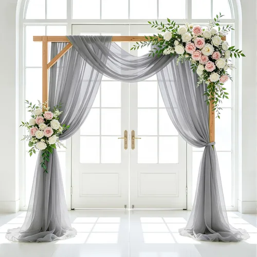 Vista 21 de FUHSY Tela de Drapeado Dorada para Arco de Boda 20 PIES 1 Panel Tela de Gasa Cortinas de Tela para Telón de Fondo de Arco de Boda Cortinas de Techo