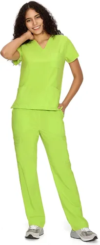 Vista 39 de COZYFIT Scrubs for Women Set - V-Neck & Straight Leg Pants with 9 Pockets Negro