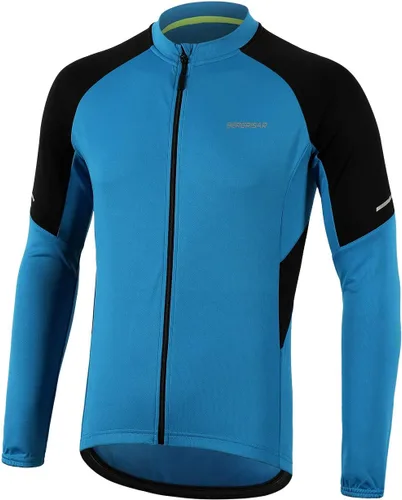 Vista 9 de BERGRISAR Hombres Básico Ciclismo Jerseys Manga Larga Bicicleta Bicicleta Camisa Cremallera Bolsillos BG012 Azul oscuro