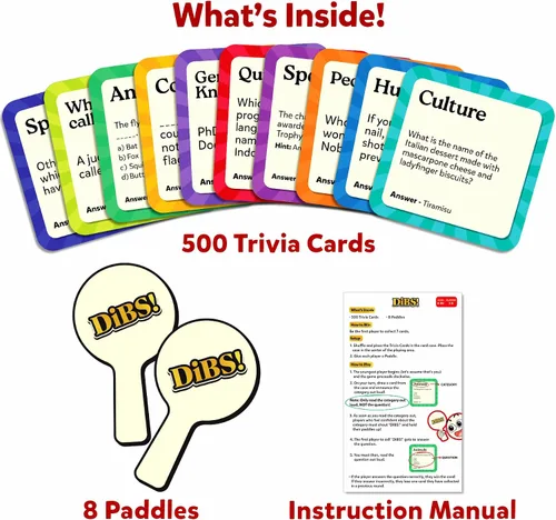 Vista 5 de Skillmatics Juego de cartas: DIBS, juego de trivia de ritmo rápido, divertido y educativo para familiares, amigos y fiestas, pensamiento rápido, 10