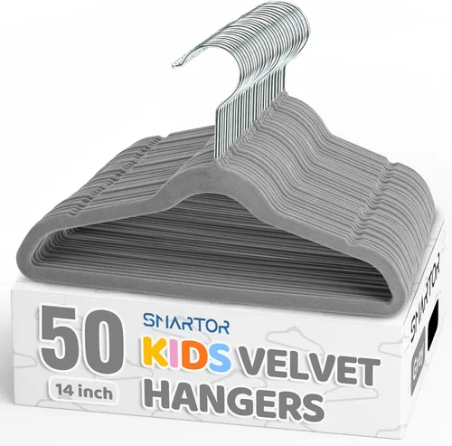Vista 13 de Smartor Premium 11 Inch Baby Hangers 50 Pack, Kids Velvet Hanger, Non Slip