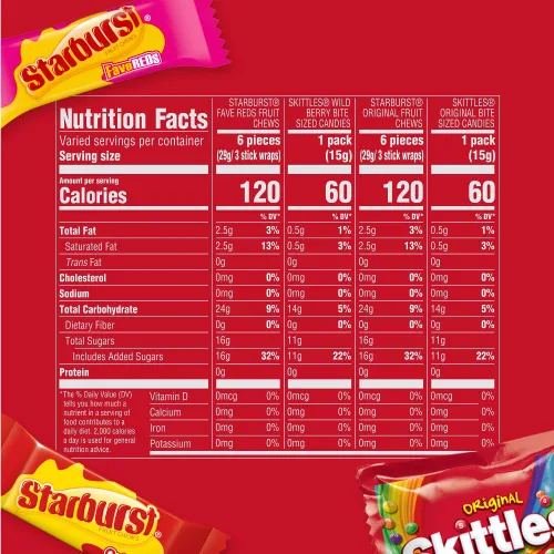 Vista 2 de Skittles, Starburst Fun Size Chewy Candy Surtido Variedad, envueltos individualmente, 32.28 onzas, bolsa a granel