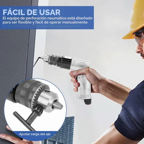 Vista 6 de Taladro neumático de aire de 3/8", herramienta de rotación reversible de alta velocidad de 1700rpm para perforar en paredes, pisos, placa de hierro