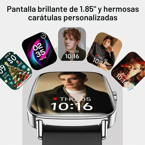 Vista 6 de Gydom Reloj inteligente para hombre, rastreador de fitness HD de 1.85 Más de 110 modos deportivos, frecuencia cardíaca, sueño/estrés, reloj Negro