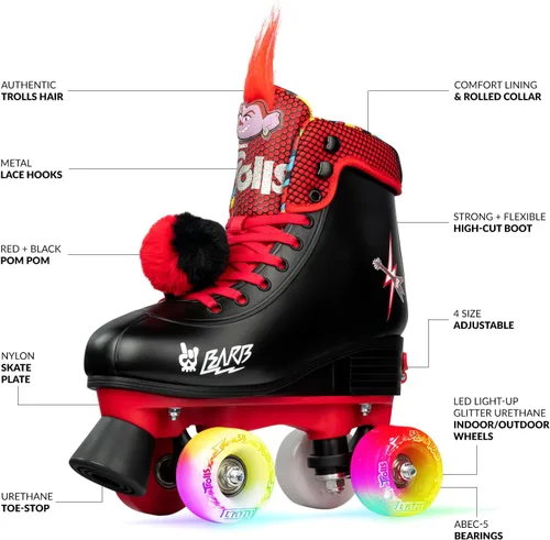 Vista 2 de Crazy Skates Trolls Size Adjustable Roller Skates - Featuring Poppy or Barb from Trolls