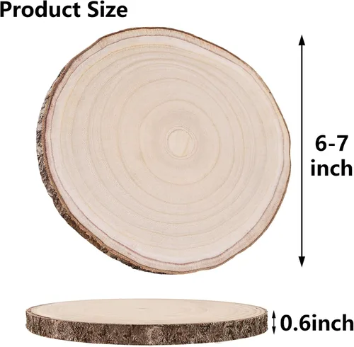 Vista 2 de 10 piezas de rebanadas de madera de paulownia natural de 6 a 7 pulgadas, rebanadas de madera para centros de mesa, decoración de mesa, madera