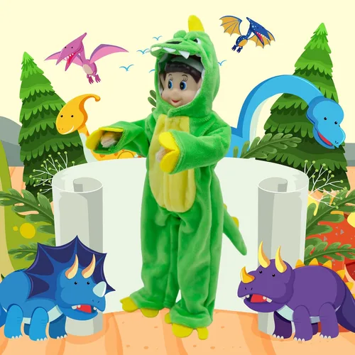 Vista 4 de Accesorios y ropa para muñeca de elfo, conjuntos de vestimenta de dinosaurio de alta costura, la muñeca no está incluida (dinosaurio verde)