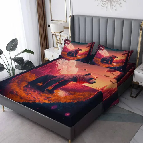 Vista 14 de Juego de sábanas de tamaño individual, sábanas de oso – Sábanas y fundas de almohada de microfibra de 3 piezas, juego de sábanas con patrones de Aa
