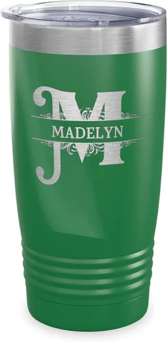 Vista 11 de Vaso con monograma con nombre de letra dividida grabado con láser, taza de viaje inicial con nombre, regalo personalizado para mujeres y hombres