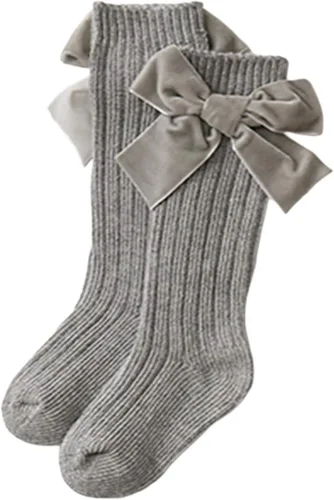 Vista 6 de Calcetines altos hasta la rodilla con lazos, tubo largo con volantes, medias de uniforme para bebés, calcetines de punto acanalados