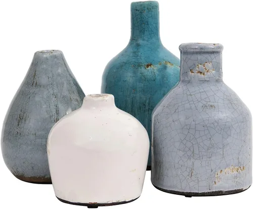 Vista 10 de Creative Co-Op - Vasijas de terracota azul y marfil (Set de 4 tamaños)